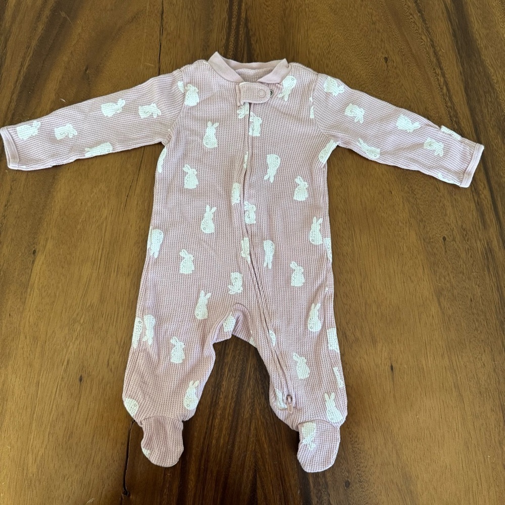 Carter’s Baby Girl Pink Bunny Waffle Footed One Piece Pajama Size 3M - Picture 1 of 4